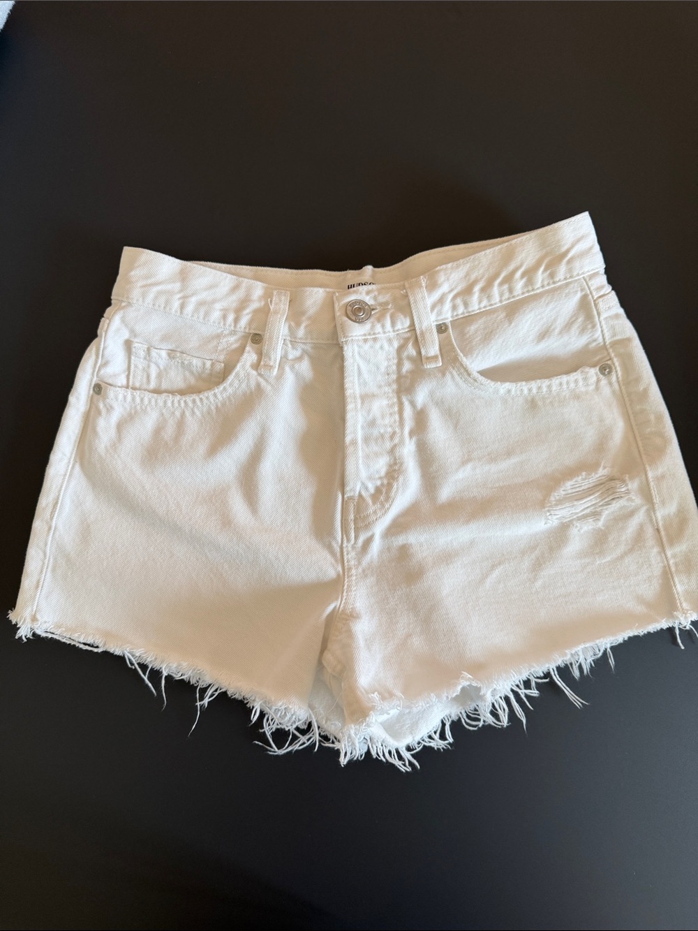 Hudson Jeans White Distressed Frayed Hem Denim Shorts